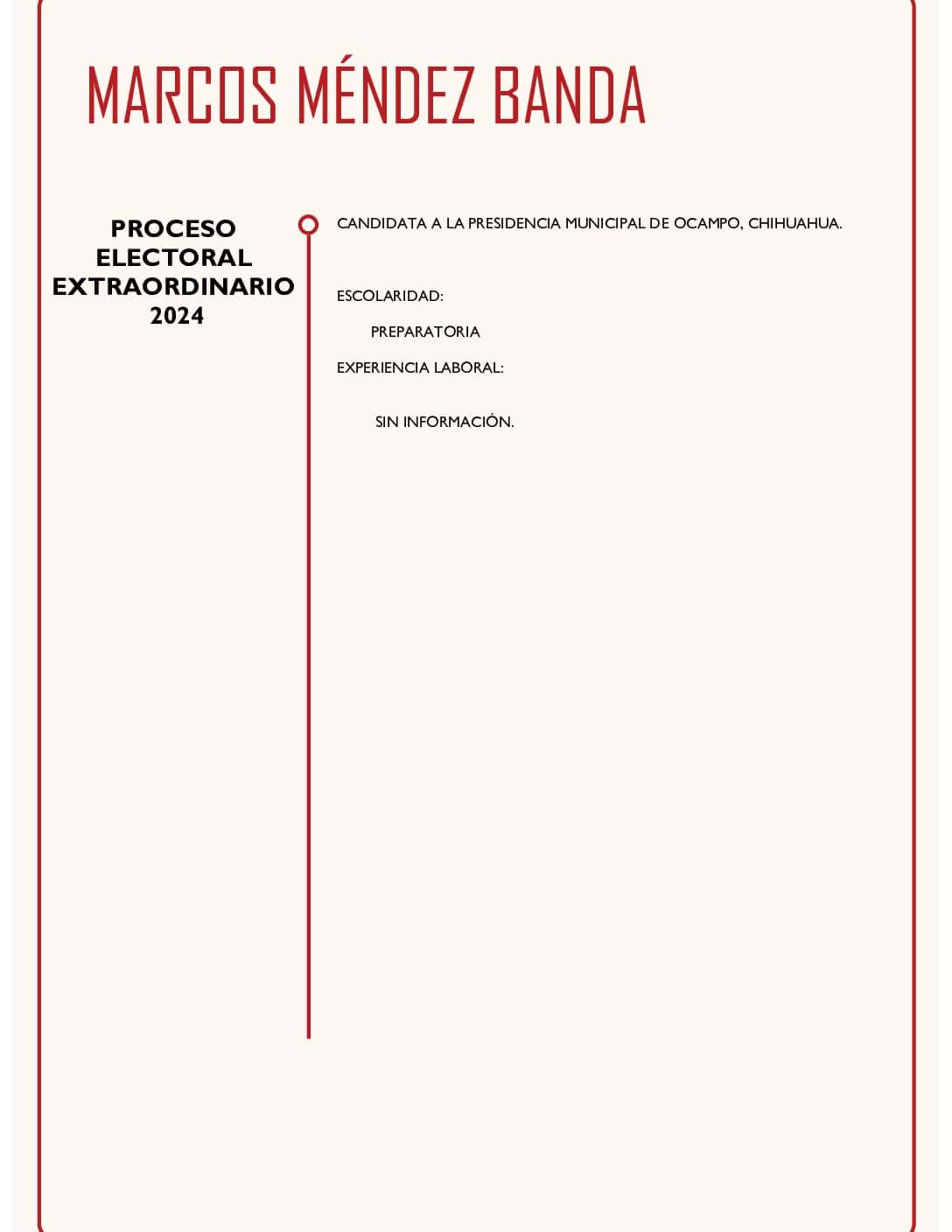 Curriculum de Marcos Mendez Banda, candidata a Presidente Municipal de Ocampo, eleccion extraordinaria 2024