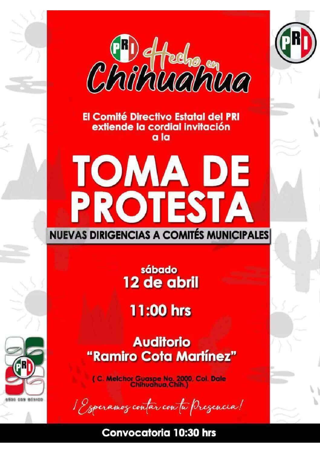 EL COMITE DIRECTIVO ESTATAL INVITA A LA TOMA DE PROTESTA DE LAS DIRIGENCIAS MUNICIPALES DEL ESTADO DE CHIHUAHUA